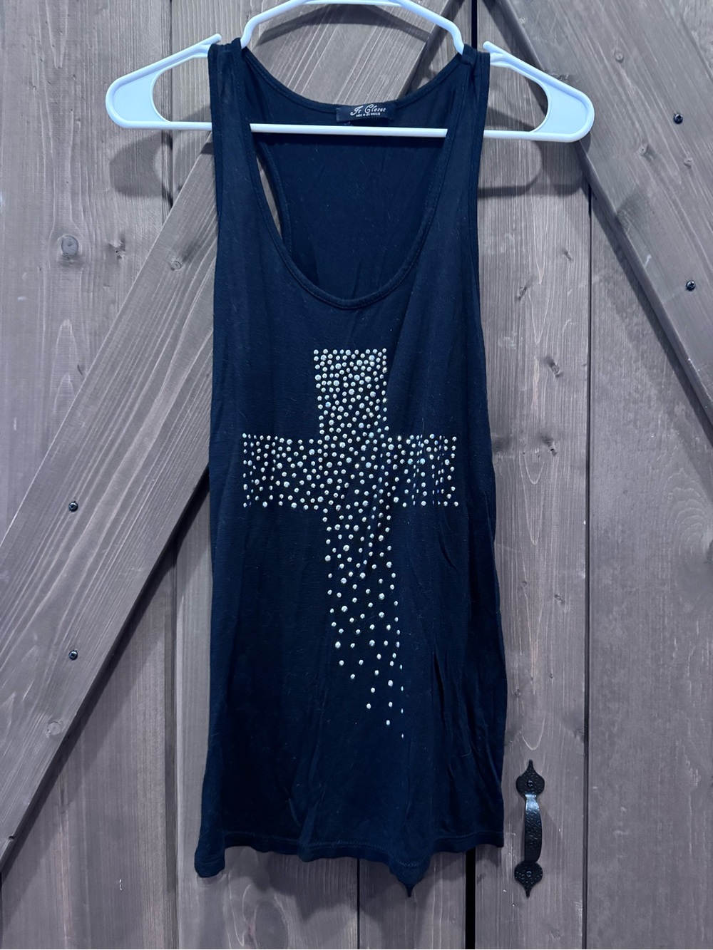 Closet Black Tank Top with Silver Stud Cross